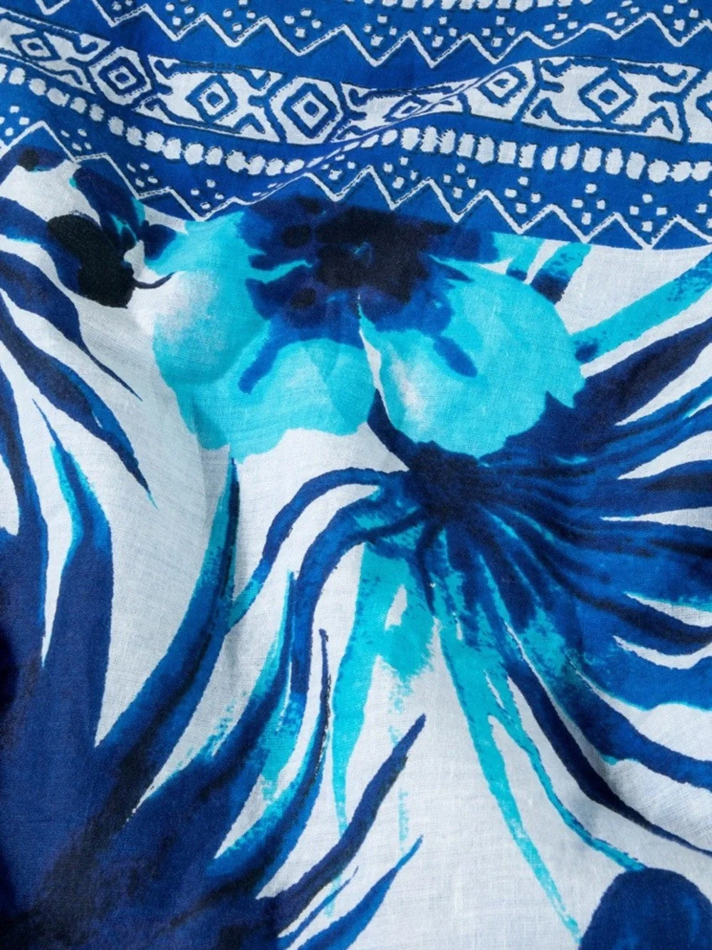 Blue Floral Canvas Shoulder Bag - Casual Tote